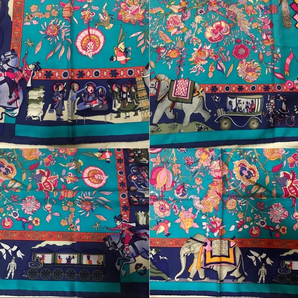 •SOLD” Hermès Scarf “Les Fantasies Indiennes” In blues - Picture 7 of 8